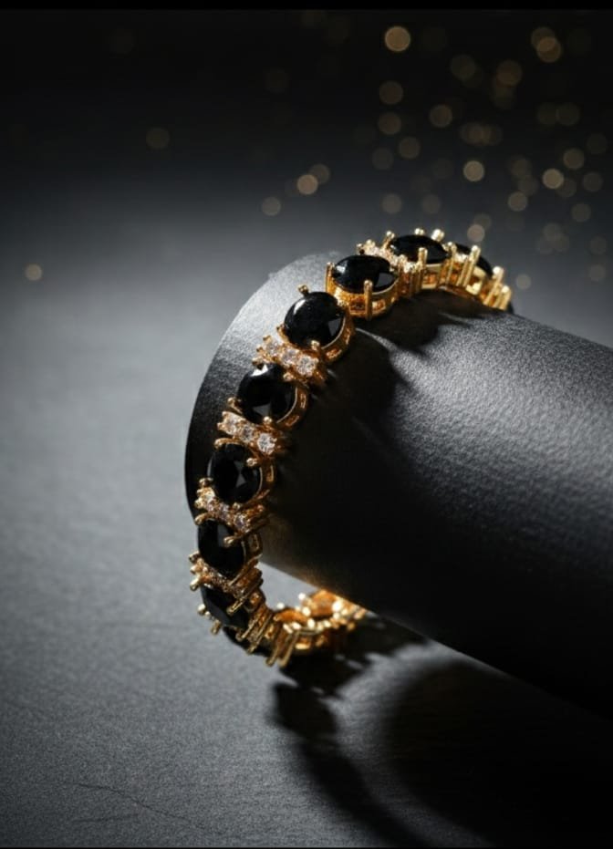 Royal Black Gemstone & Zircon Tennis Bracelet