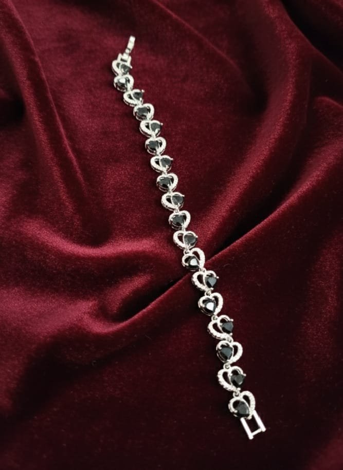 Black Heart Crystal Silver Tennis Bracelet