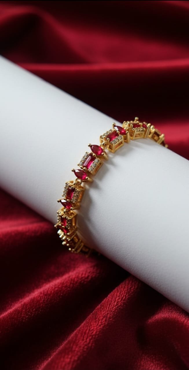 Gold-Plated Ruby & Diamond Geometric Bracelet