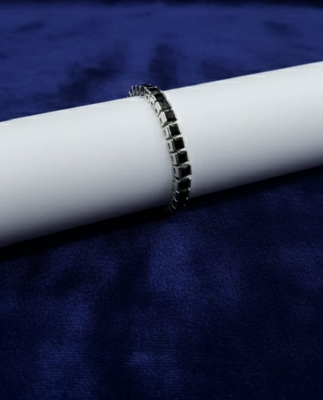 Classic Black Square-Cut Silver Tennis Bracelet