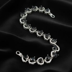 Midnight Heart Silver Swirl Bracelet