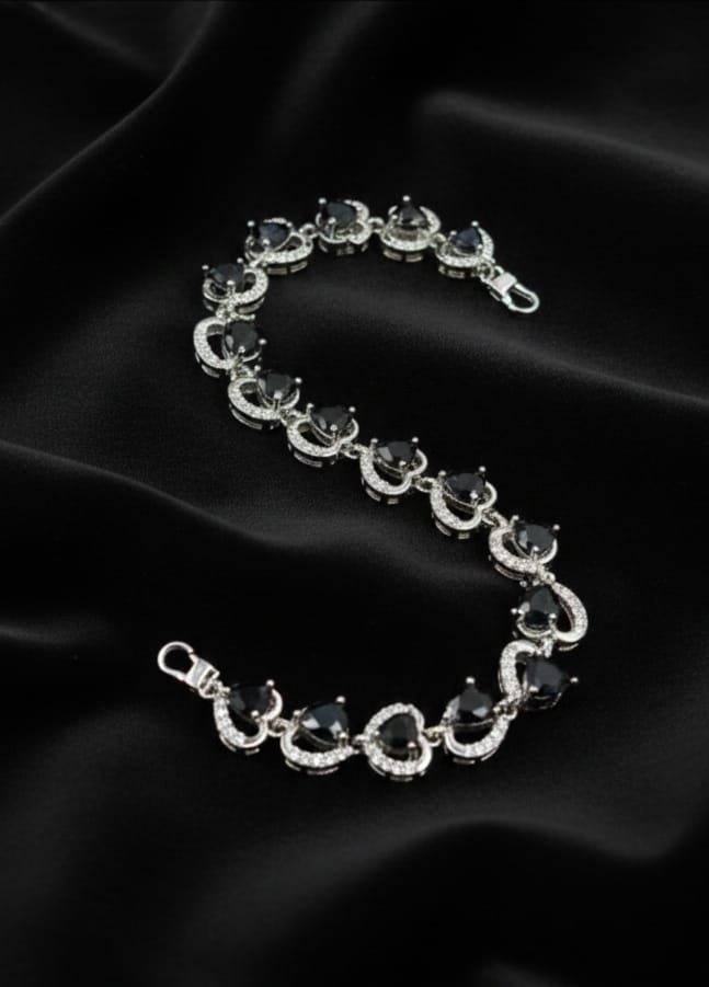 Midnight Heart Silver Swirl Bracelet
