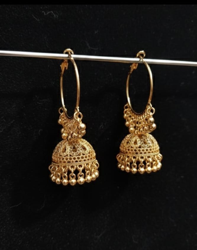 Traditional Gold Jhumka Hoop Earrings