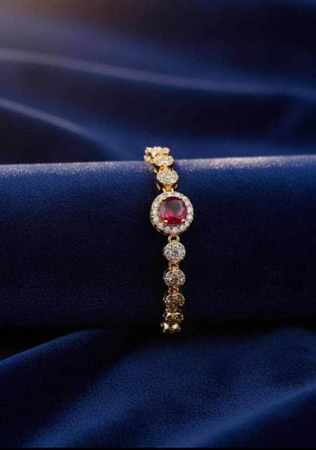 Gold & Ruby Solitaire Statement Bracelet