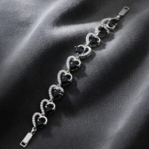 Silver & Black Heart Swirl Bracelet