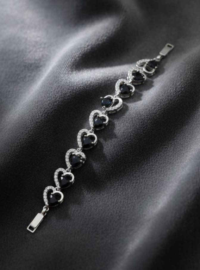 Silver & Black Heart Swirl Bracelet
