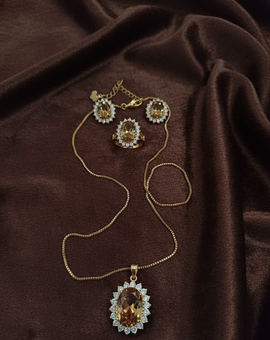 Gold Champagne Crystal Jewelry Set