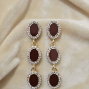 Gold Triple-Tier Chocolate Brown Drop Earrings