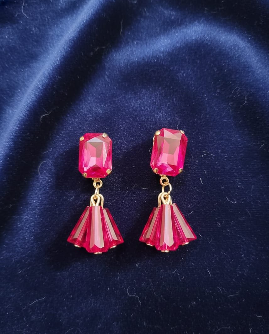 Gold & Hot Pink Fan Earrings