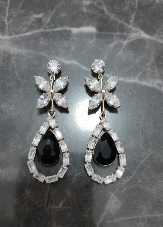 Silver Marquise Floral & Teardrop  Earrings