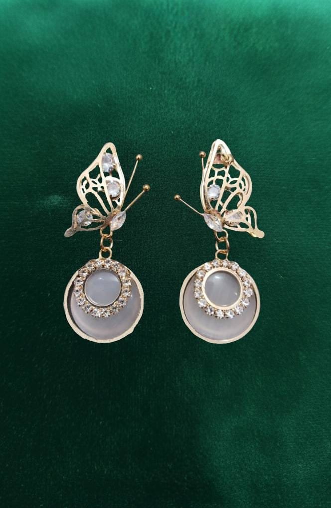 Golden Crystal Butterfly & Opalescent Disc Earrings