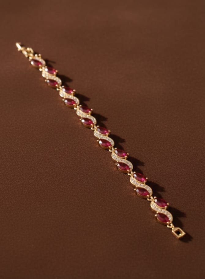 Golden Ruby Marquise Vine Wave Bracelet