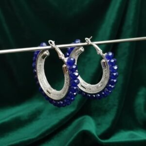 Cobalt Blue Crystal Mesh Silver Hoop Earrings