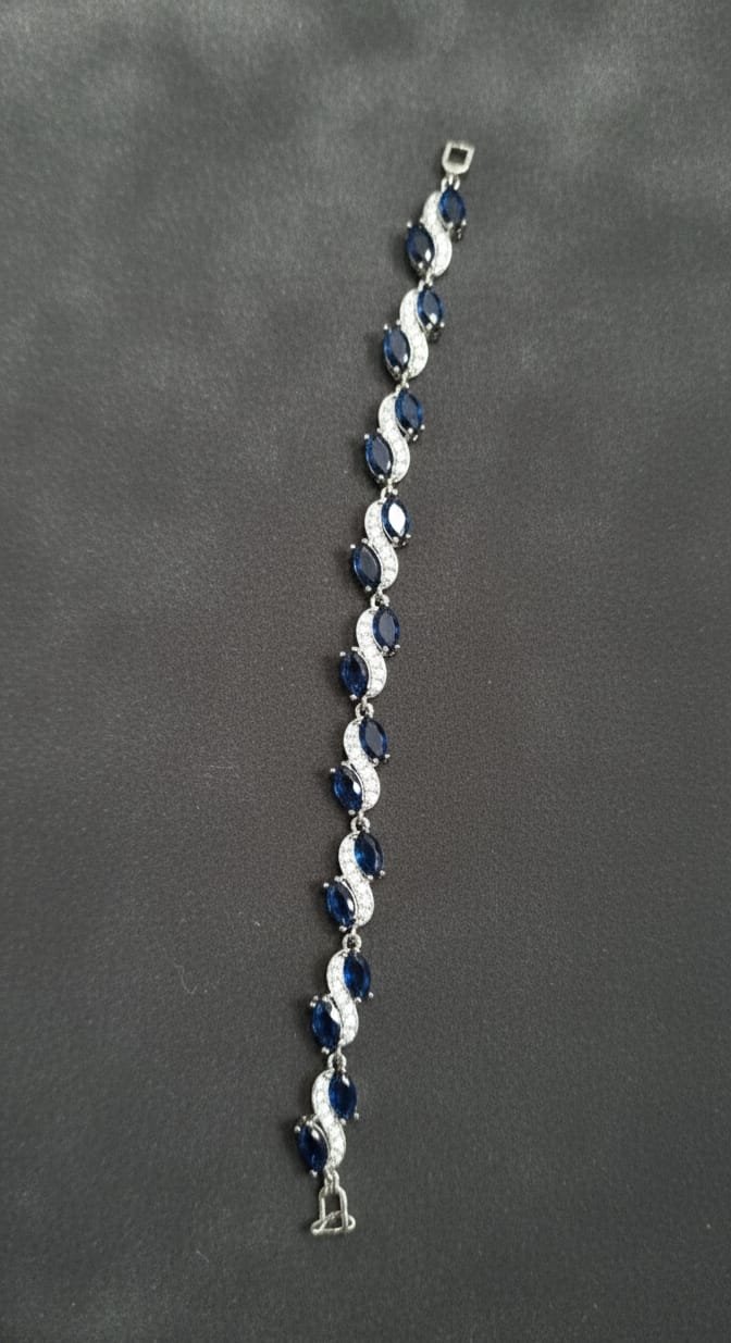 Silver Sapphire Marquise Wave Link Bracelet