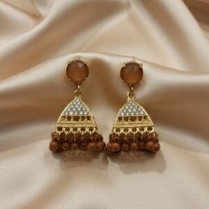 Golden Amber Pyramid & Beaded Jhumka Earrings