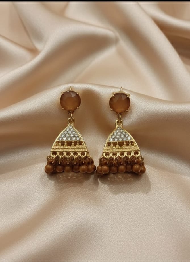 Golden Amber Pyramid & Beaded Jhumka Earrings