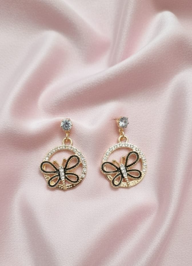 Golden Butterfly Circle Framework Drop Earrings