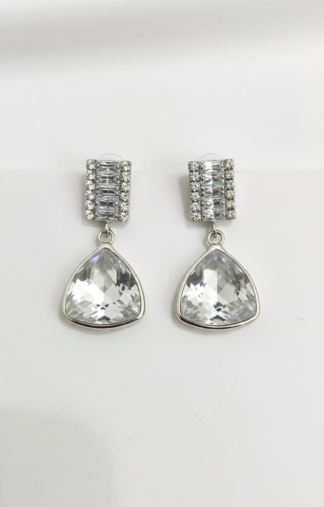 Silver Baguette & Trillion Cut Drop Earrings