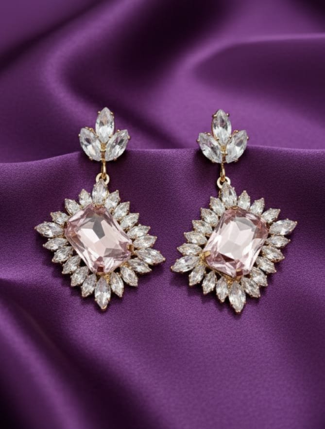 Gold Blush Pink Starburst Drop Earrings