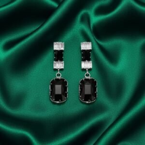 Silver Stacked Emerald-Cut Onyx Drop Earrings