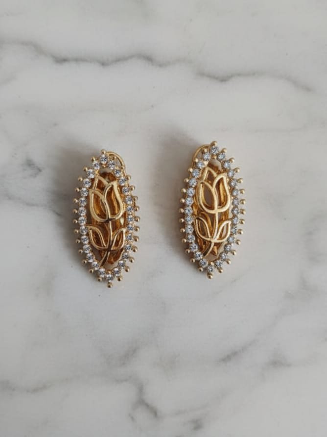 Golden Tulip Floral Filigree Stud Earrings