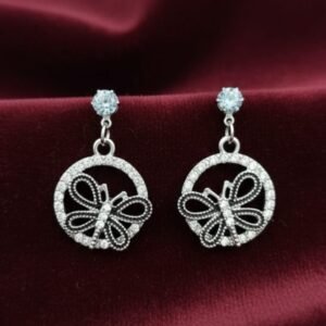 Silver Butterfly Circle Hoop Drop Earrings