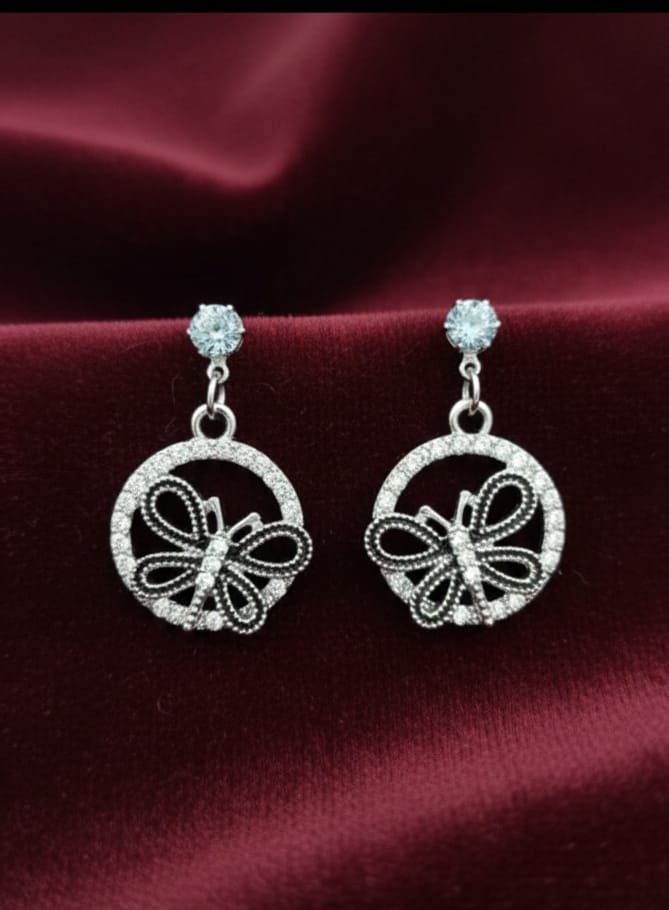 Silver Butterfly Circle Hoop Drop Earrings