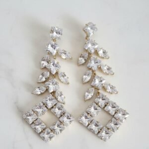 Gold Geometric Diamond-Cut Chandelier Earrings