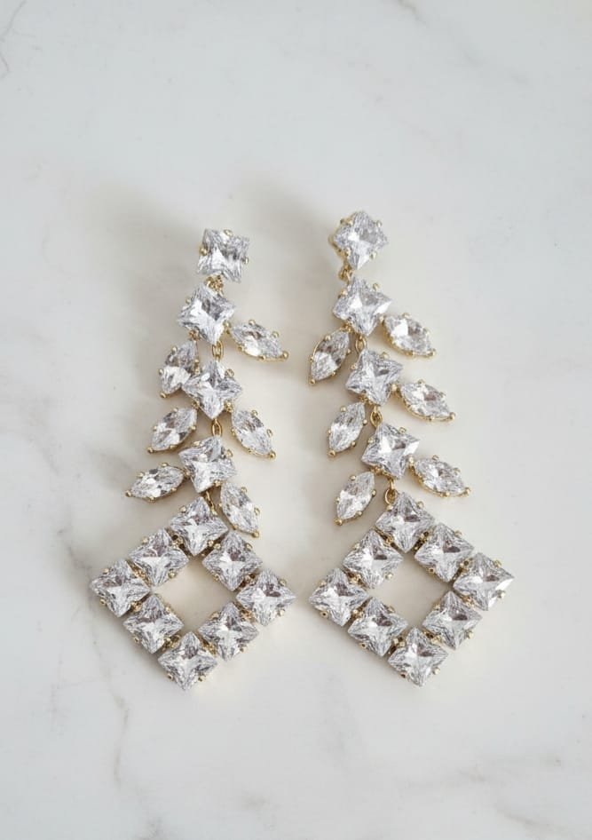 Gold Geometric Diamond-Cut Chandelier Earrings