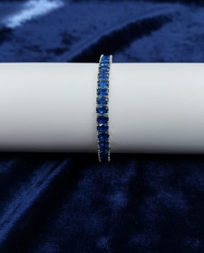 Royal Blue Oval Gemstone Silver Tennis Bracelet