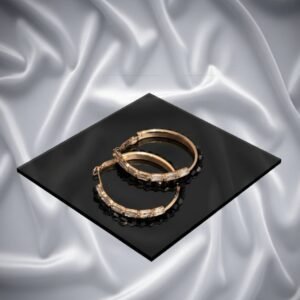 Gold Baguette & Black Bead Statement Hoop Earrings