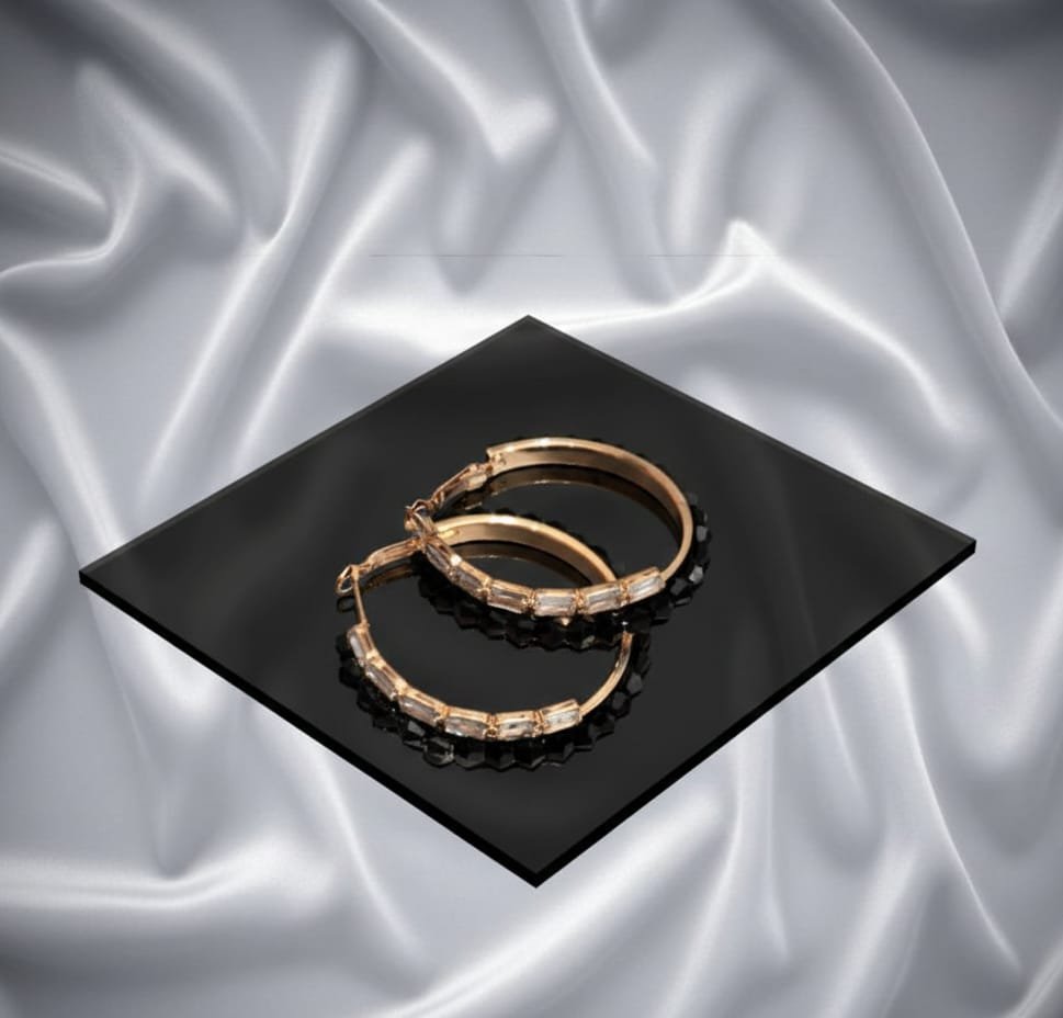 Gold Baguette & Black Bead Statement Hoop Earrings
